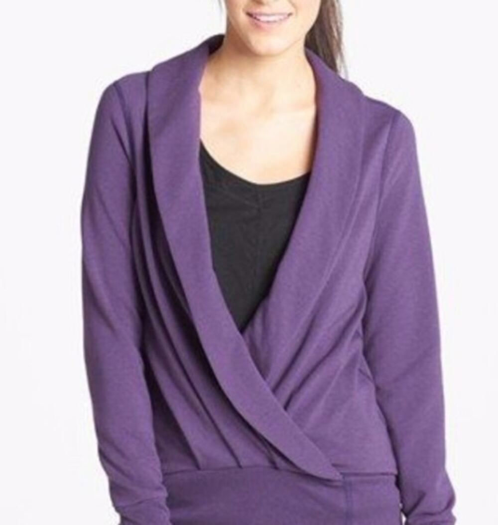 Karma Athletic Long Sleeve Open Wrap Front Top Medium